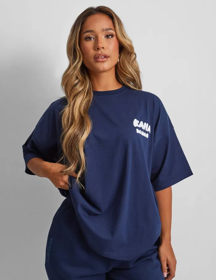 Women Kaiia Design Bubble Logo Oversized TShirt Navy Blue Public Desire Tops