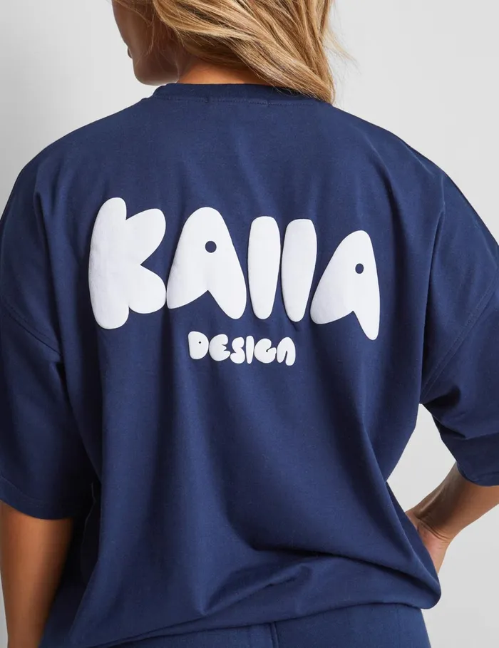 Women Kaiia Design Bubble Logo Oversized TShirt Navy Blue Public Desire Tops