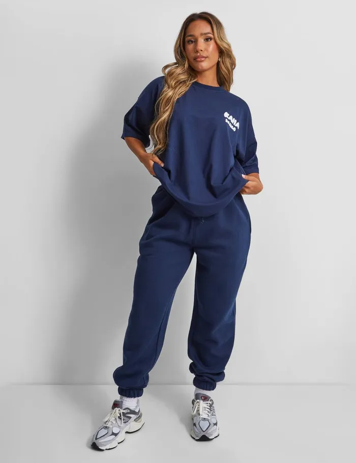Women Kaiia Design Bubble Logo Oversized TShirt Navy Blue Public Desire Tops