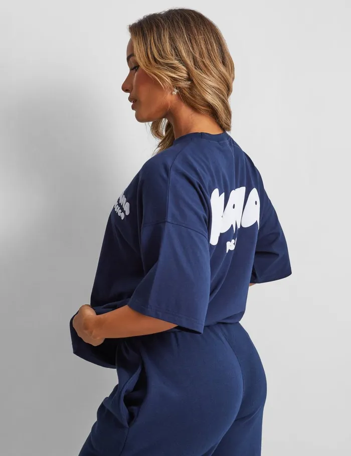 Women Kaiia Design Bubble Logo Oversized TShirt Navy Blue Public Desire Tops
