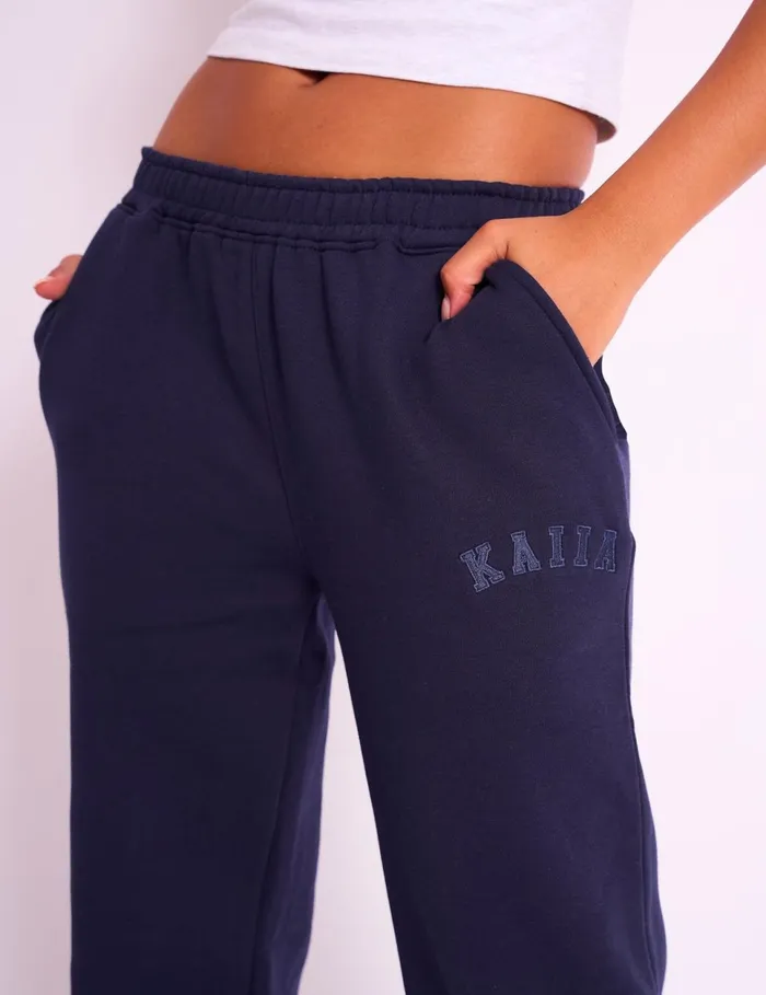 Women Kaiia Logo Wide Leg Sweat Pants Navy Navy Public Desire Tops