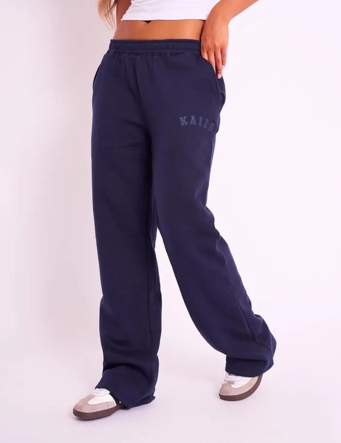 Women Kaiia Logo Wide Leg Sweat Pants Navy Navy Public Desire Tops