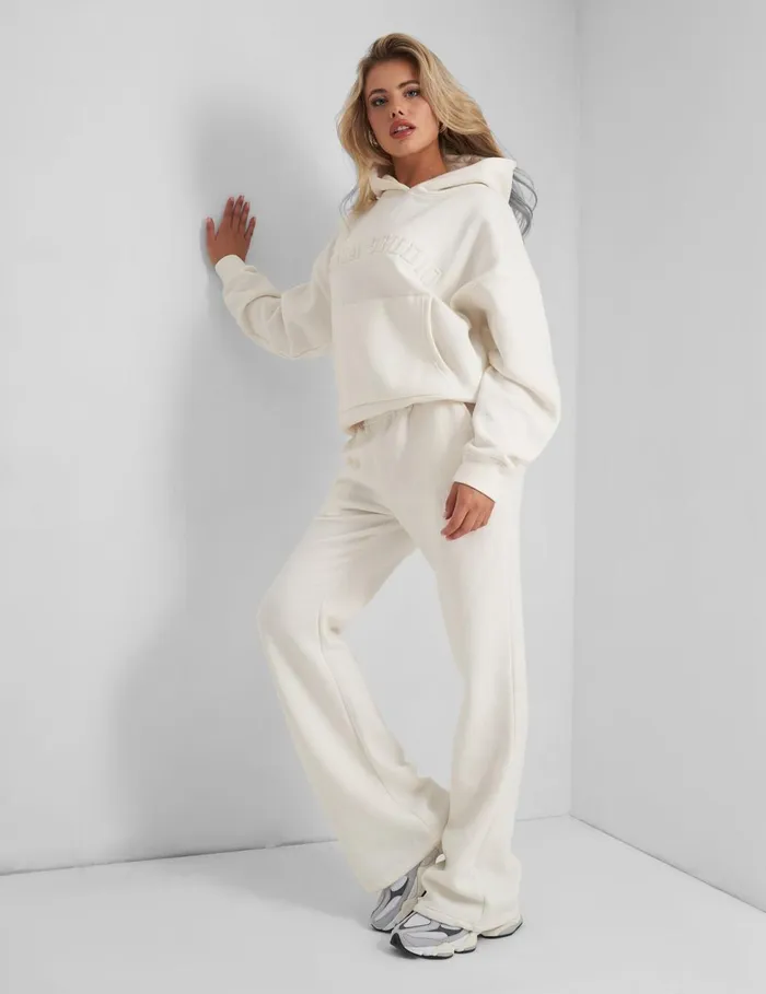 Women Kaiia Oversized Logo Hoodie In Vanilla Neutral Public Desire Curve
