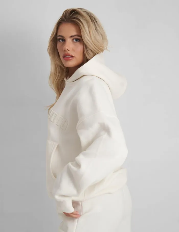 Women Kaiia Oversized Logo Hoodie In Vanilla Neutral Public Desire Curve