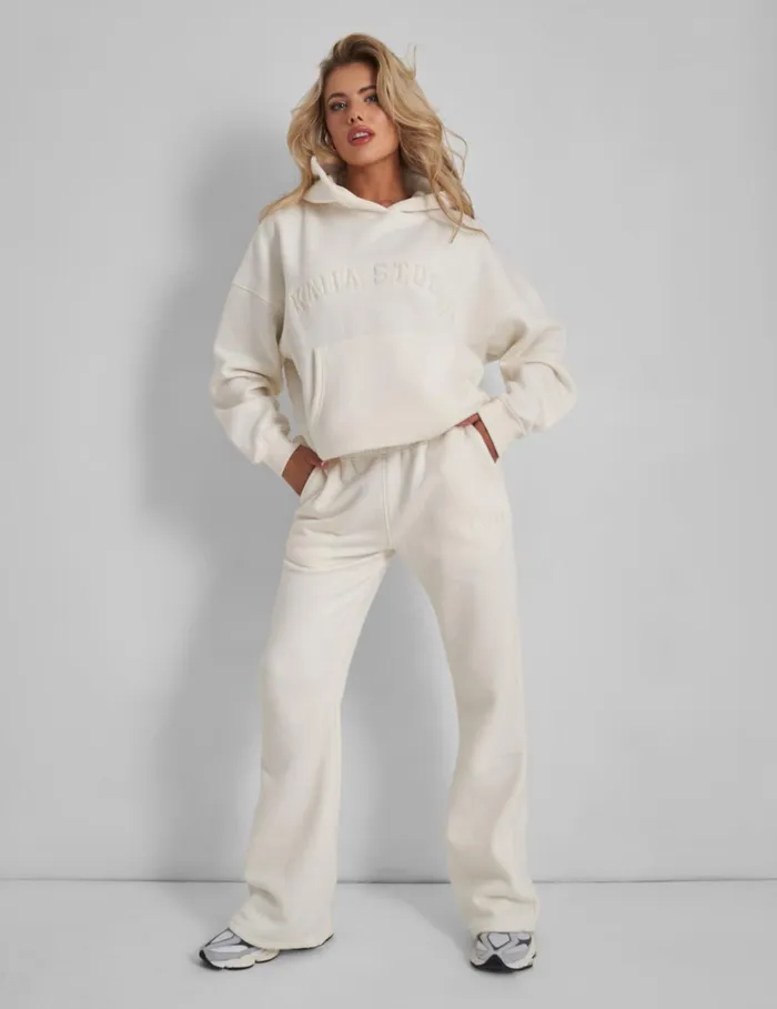 Women Kaiia Oversized Logo Hoodie In Vanilla Neutral Public Desire Curve