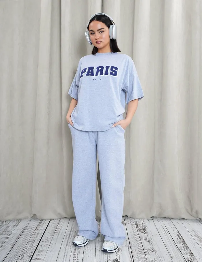 Women Kaiia Paris Logo Oversized Top Grey Marl Marl Public Desire Tops