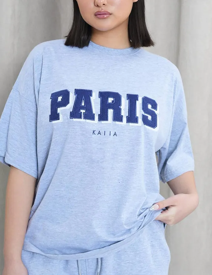 Women Kaiia Paris Logo Oversized Top Grey Marl Marl Public Desire Tops