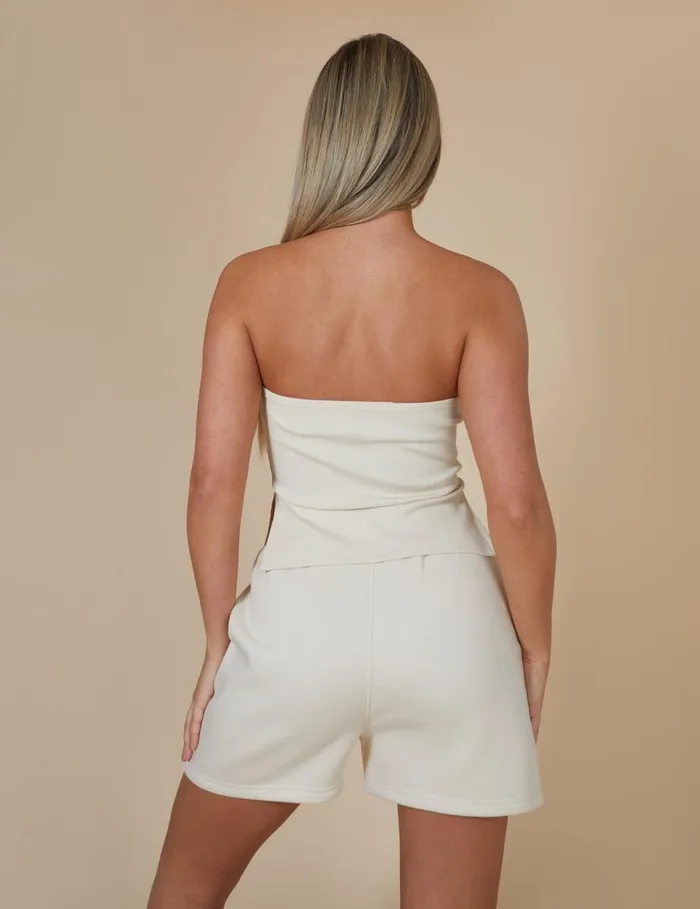 Women Kaiia Ribbed Bandeau Side Split Top In Stone Neutral Public Desire Tops