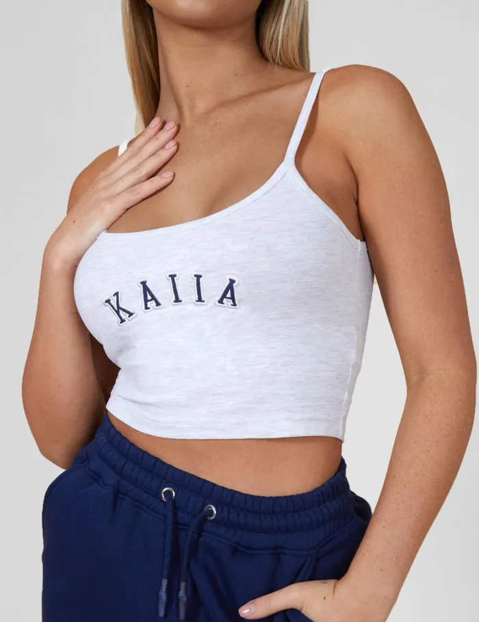Women Kaiia Ribbed Cami Logo Top In Grey Marl Grey Public Desire Tops