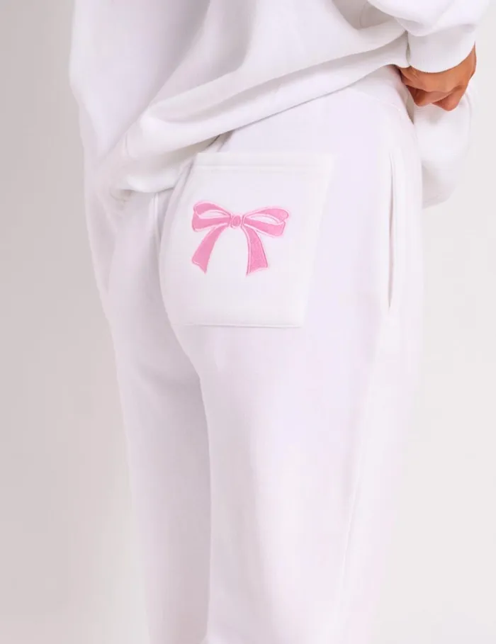 Women Kaiia Ribbed Waistband Wide Leg Sweat Pants White and Pink Pink Public Desire Tailoring