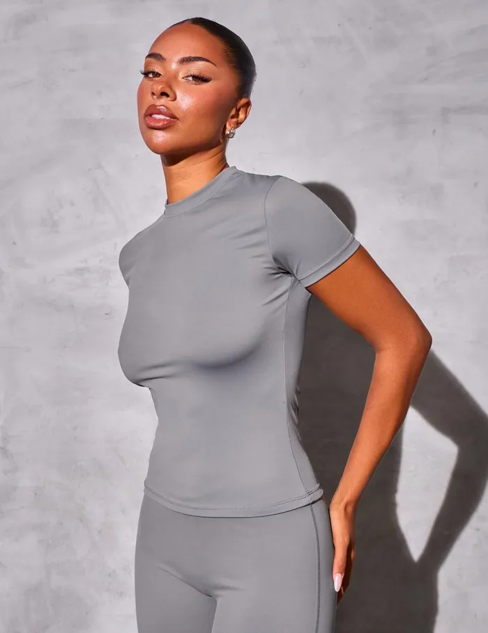 Women Kaiia Sculpt Short Sleeve Fitted Tshirt Slate Grey Grey Public Desire Tops Women Kaiia Sculpt Short Sleeve Fitted Tshirt Slate Grey Grey Public Desire Tops