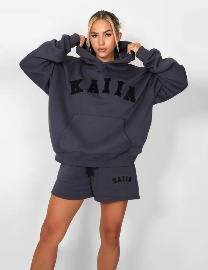 Women Kaiia Slogan Oversized Hoodie Dark Grey US Grey Public Desire Tracksuit