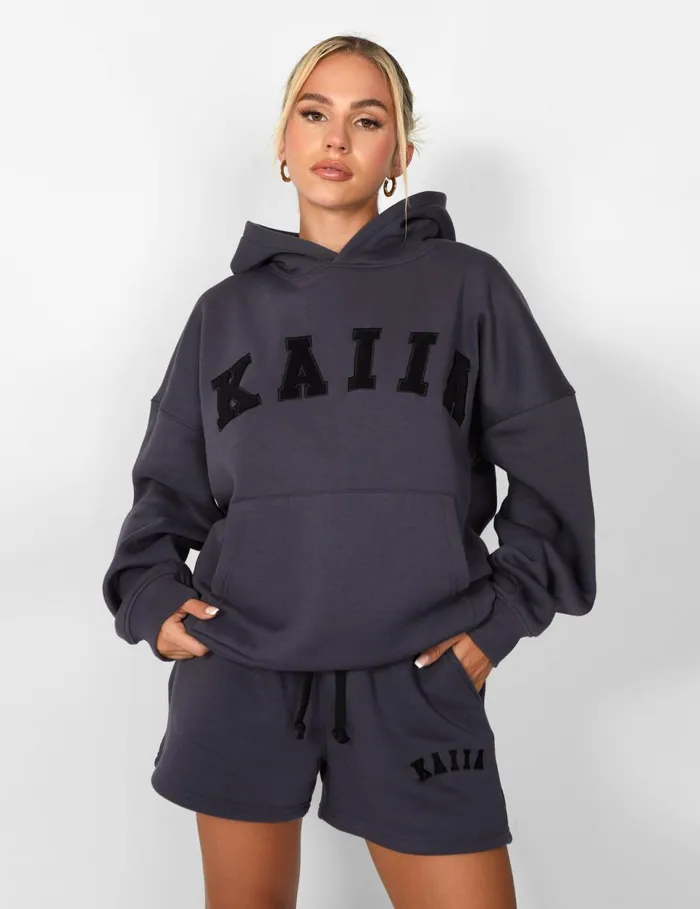 Women Kaiia Slogan Oversized Hoodie Dark Grey US Grey Public Desire Tracksuit