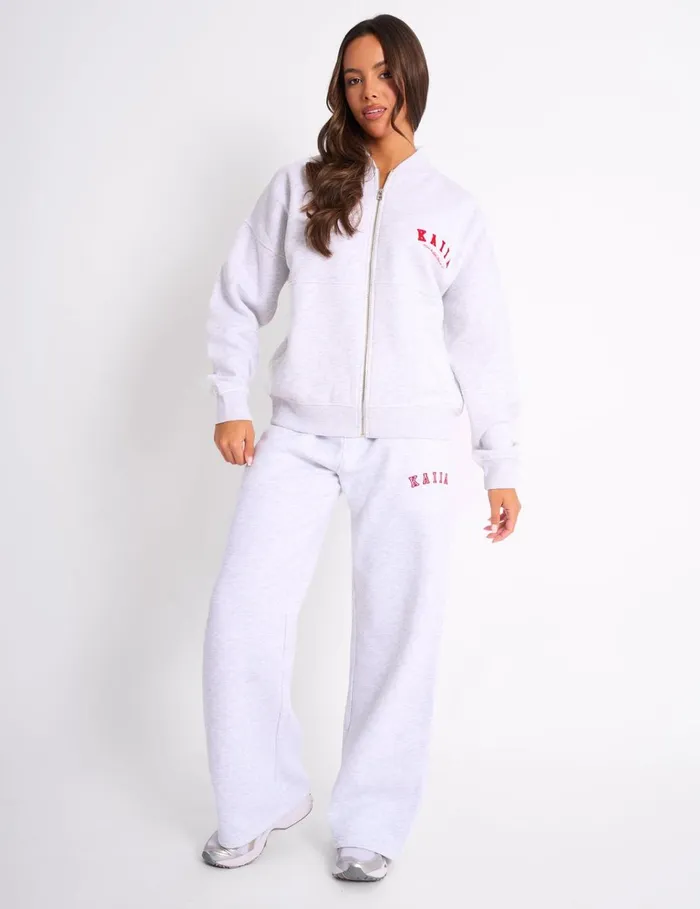 Women Kaiia Sport Oversized Bomber Light Grey Marl and Red Red Public Desire Tailoring