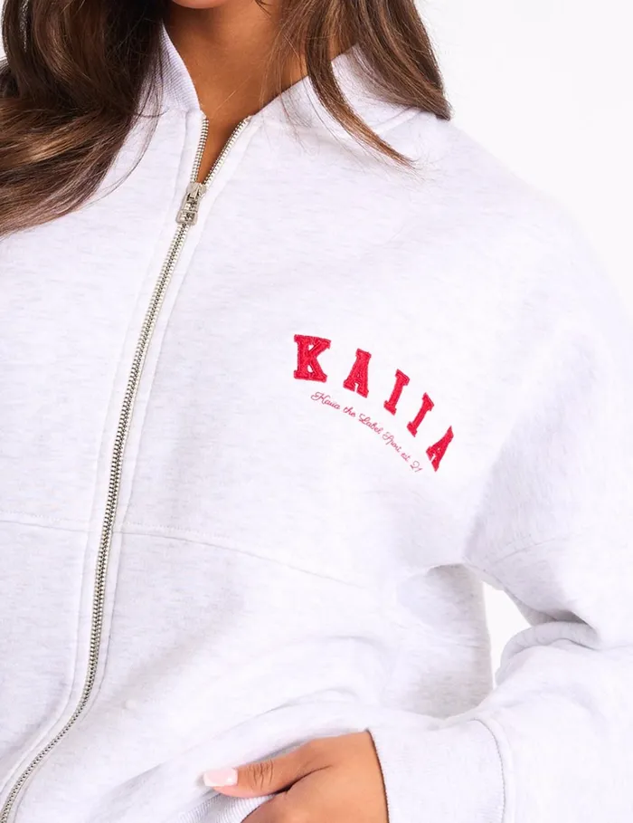 Women Kaiia Sport Oversized Bomber Light Grey Marl and Red Red Public Desire Tailoring