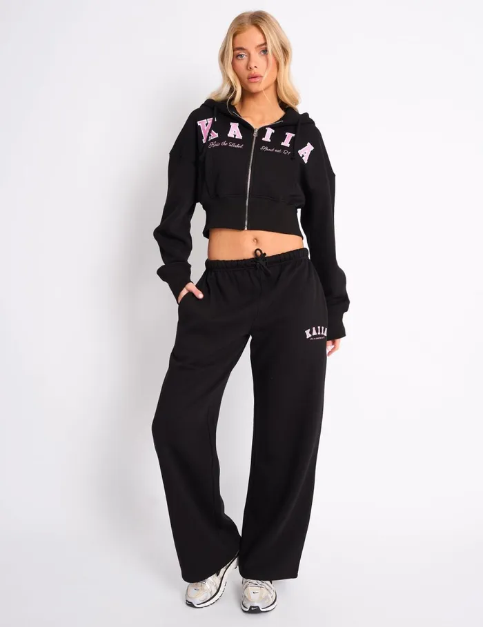 Women Kaiia Sport Zip Up Hoodie Black and Pink Pink Public Desire Tailoring