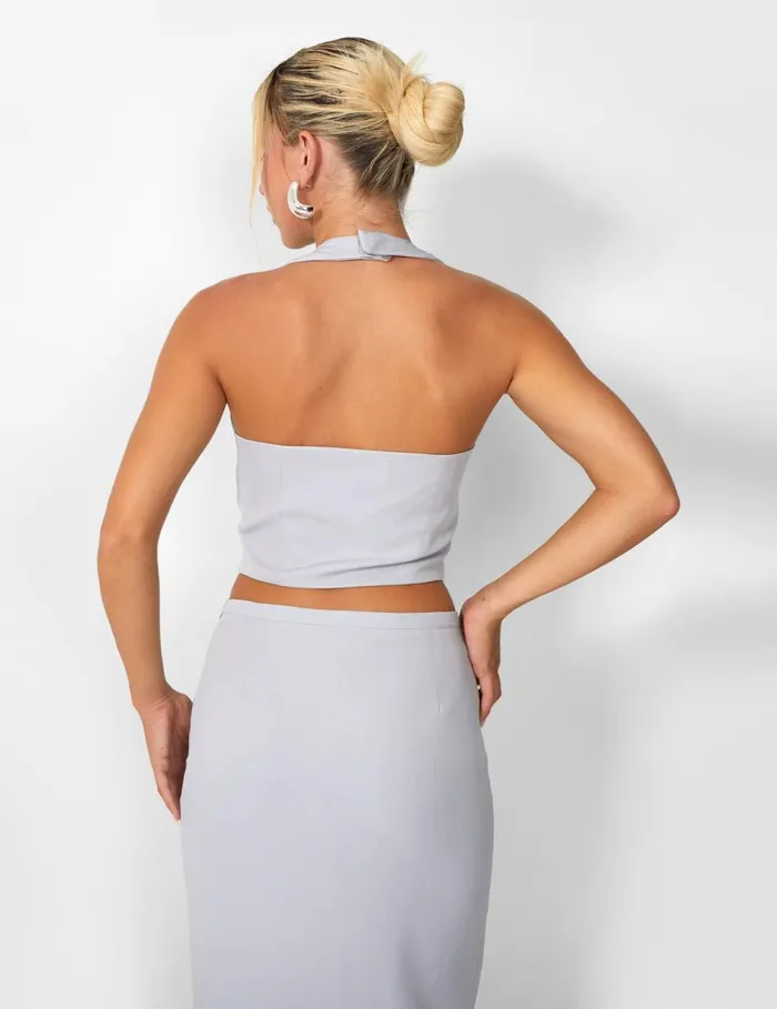 Women Kaiia Square Neck Waistcoat Top Coord In Grey Grey Public Desire Tops