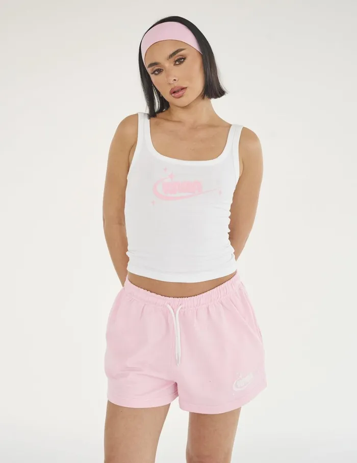 Women Kaiia Star Bubble Logo Vest Top White and Baby Pink White Public Desire Tops