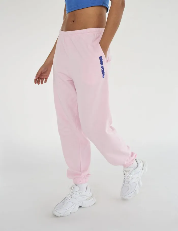 Women Kaiia Studio Bubble Logo Cuffed Joggers Baby Pink and Blue Pink Public Desire Jogger and Leggings