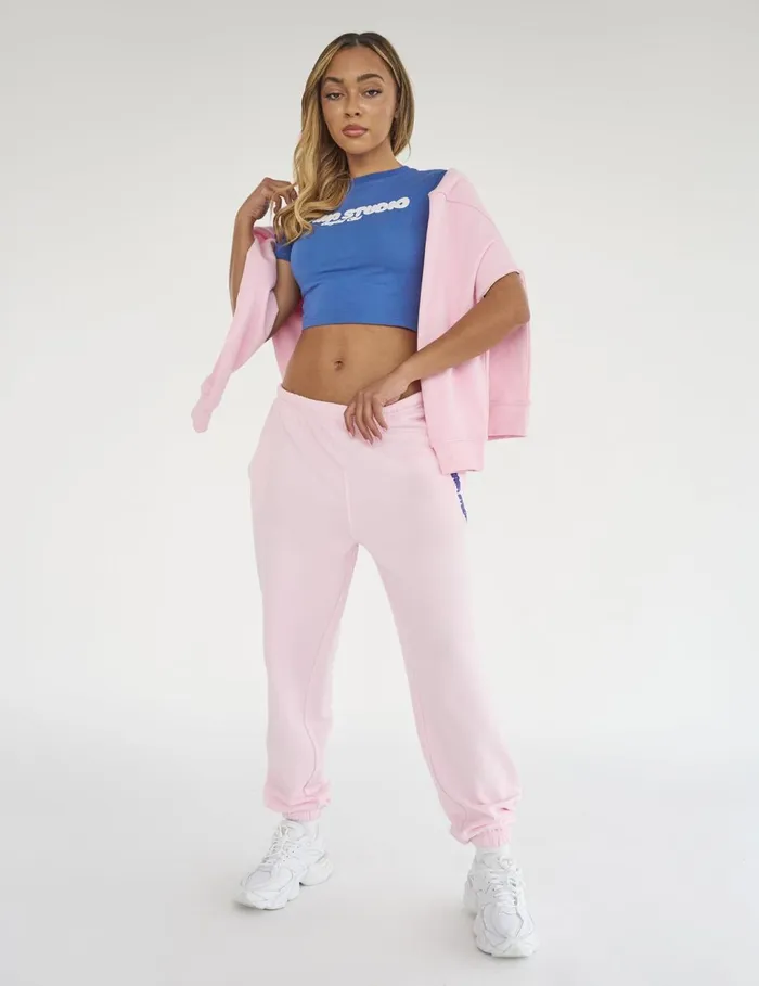 Women Kaiia Studio Bubble Logo Cuffed Joggers Baby Pink and Blue Pink Public Desire Jogger and Leggings