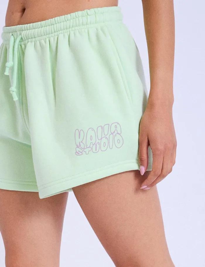 Women Kaiia Studio Bubble Logo Mini Sweat Shorts Lime Public Desire Shorts