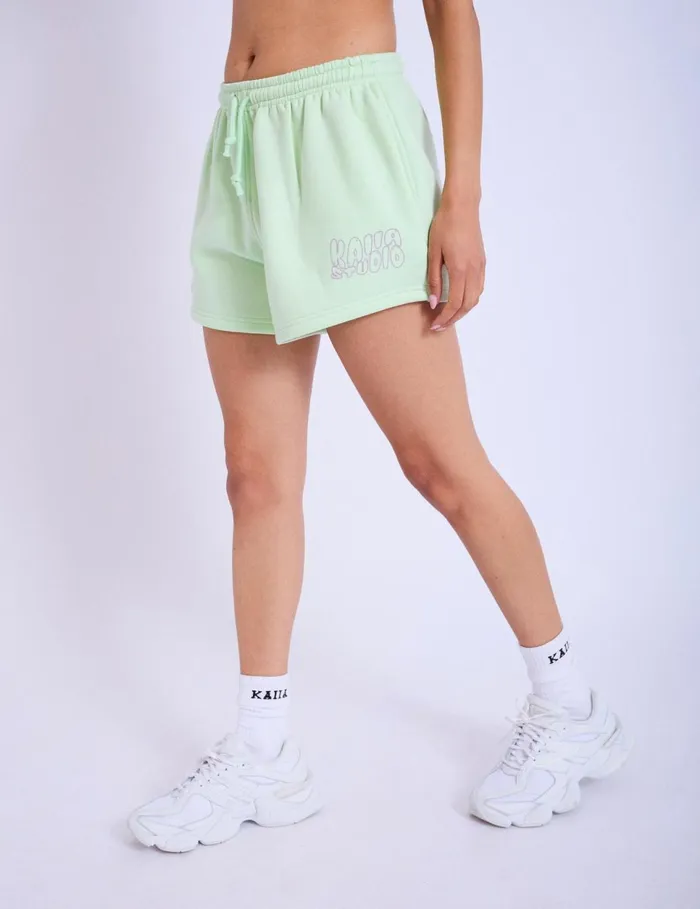 Women Kaiia Studio Bubble Logo Mini Sweat Shorts Lime Public Desire Shorts