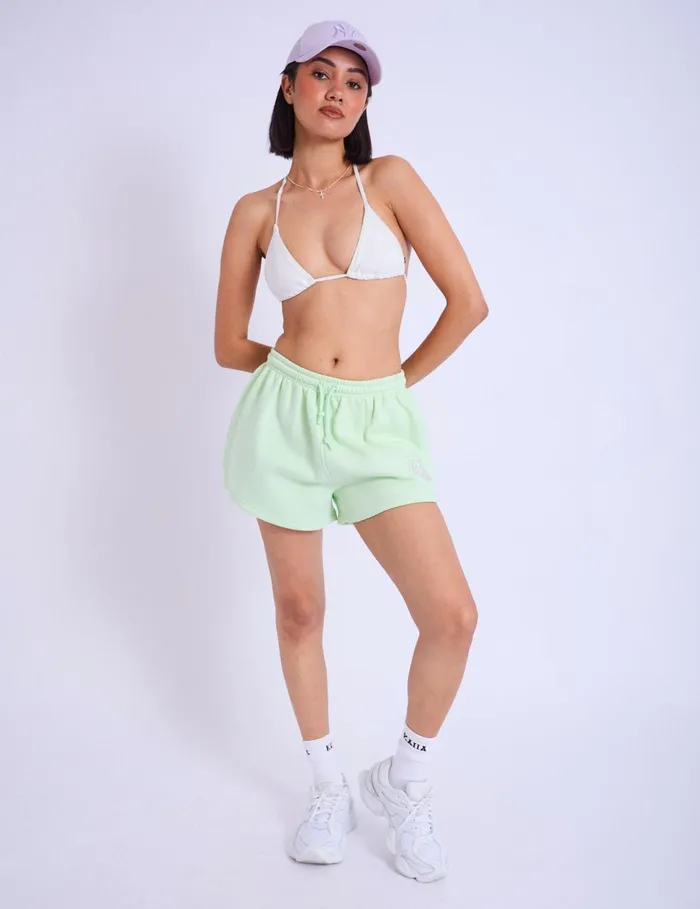 Women Kaiia Studio Bubble Logo Mini Sweat Shorts Lime Public Desire Shorts