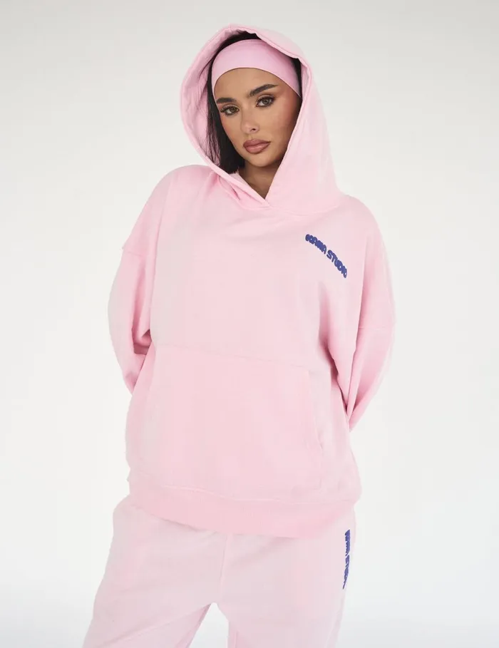 Women Kaiia Studio Bubble Logo Oversized Hoodie Baby Pink and Blue Pink Public Desire Sweatshirt and Hoodies