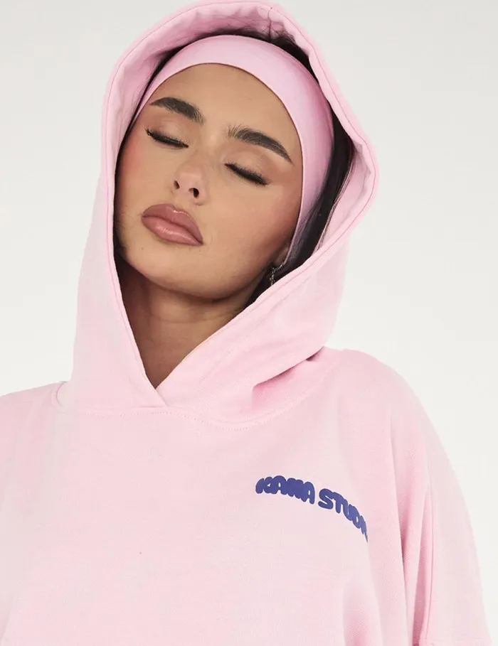 Women Kaiia Studio Bubble Logo Oversized Hoodie Baby Pink and Blue Pink Public Desire Sweatshirt and Hoodies