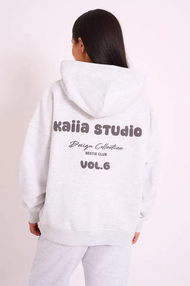 Women Kaiia Studio Bubble Logo Oversized Hoodie Grey Marl Grey Public Desire Kaiia The Label