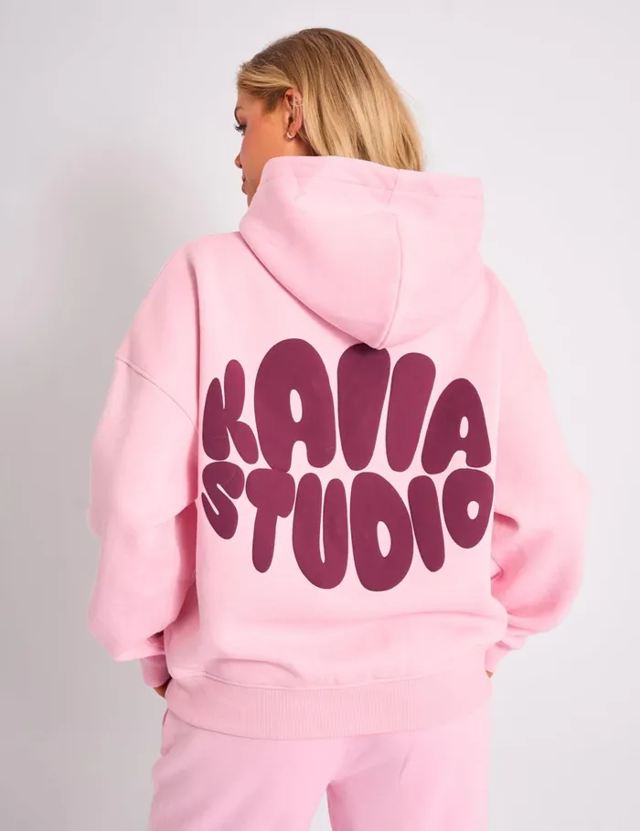 Women Kaiia Studio Bubble Logo Oversized Hoodie Pink and Plum Plum Public Desire Sweatshirt and Hoodies