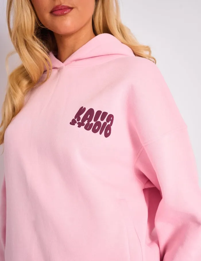 Women Kaiia Studio Bubble Logo Oversized Hoodie Pink and Plum Plum Public Desire Sweatshirt and Hoodies
