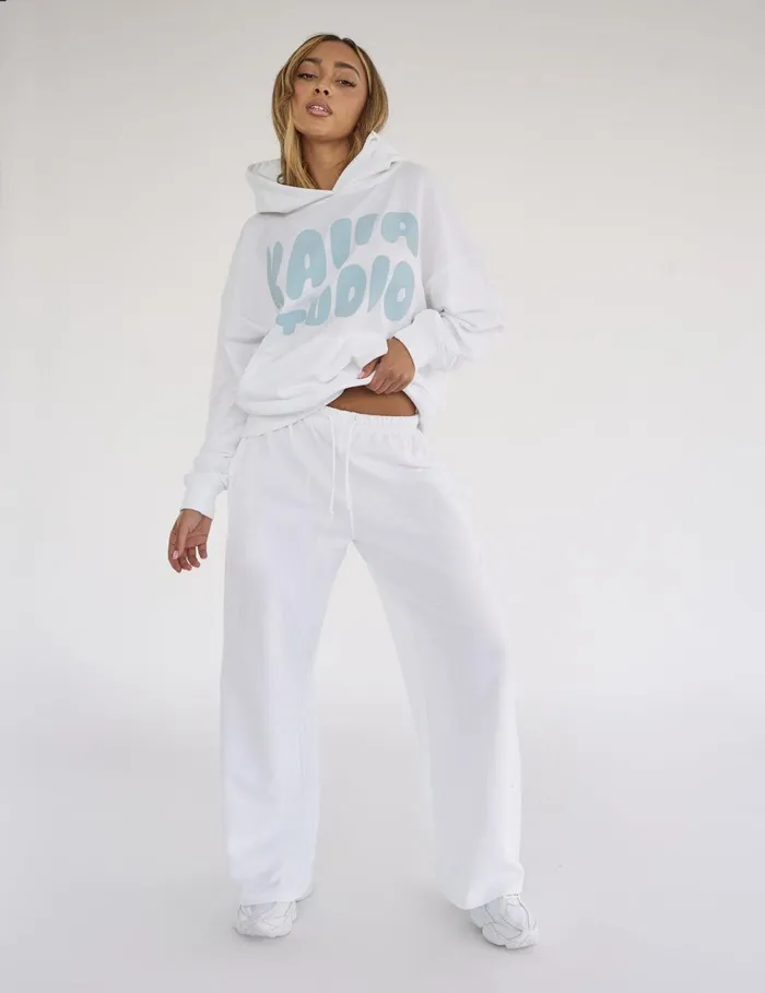 Women Kaiia Studio Bubble Logo Pocket Wide Leg Sweat Pants White and Blue White Public Desire Jogger and Leggings Women Kaiia Studio Bubble Logo Pocket Wide Leg Sweat Pants White and Blue White Public Desire Jogger and Leggings