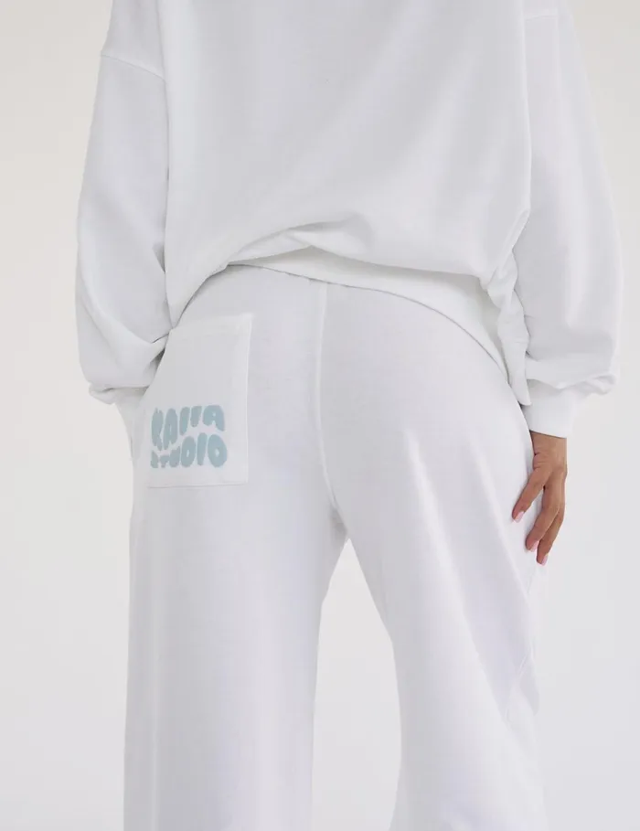 Women Kaiia Studio Bubble Logo Pocket Wide Leg Sweat Pants White and Blue White Public Desire Jogger and Leggings