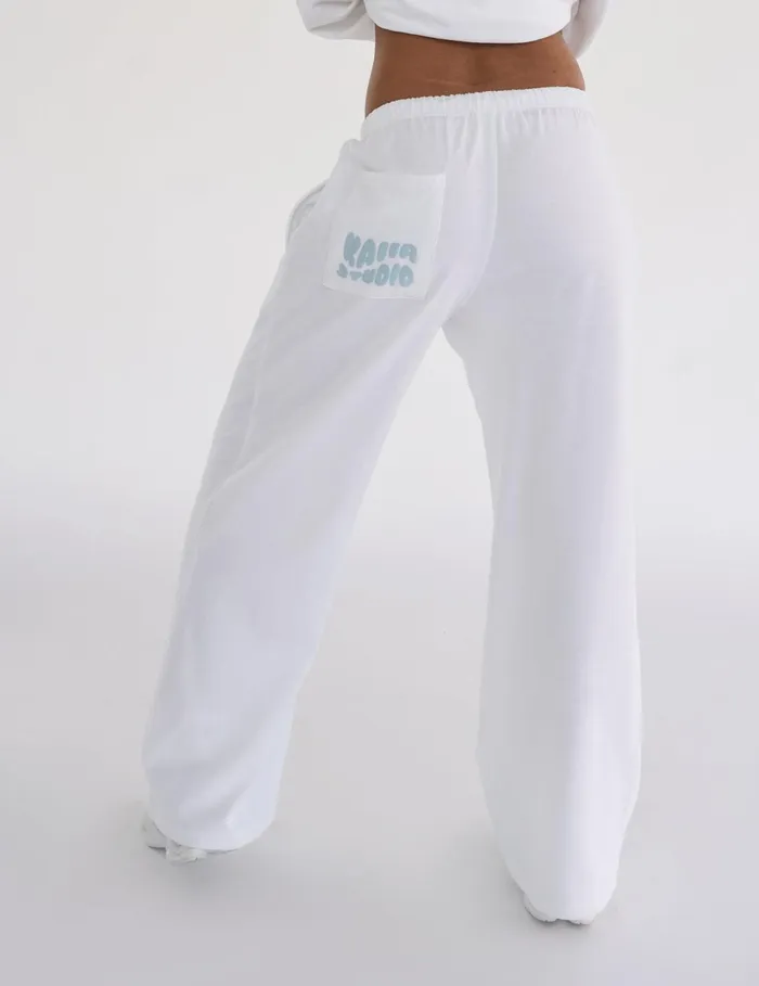 Women Kaiia Studio Bubble Logo Pocket Wide Leg Sweat Pants White and Blue White Public Desire Jogger and Leggings