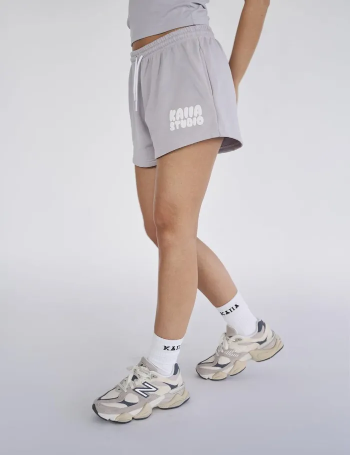 Women Kaiia Studio Bubble Logo Sweat Shorts Light Grey Grey Public Desire Shorts