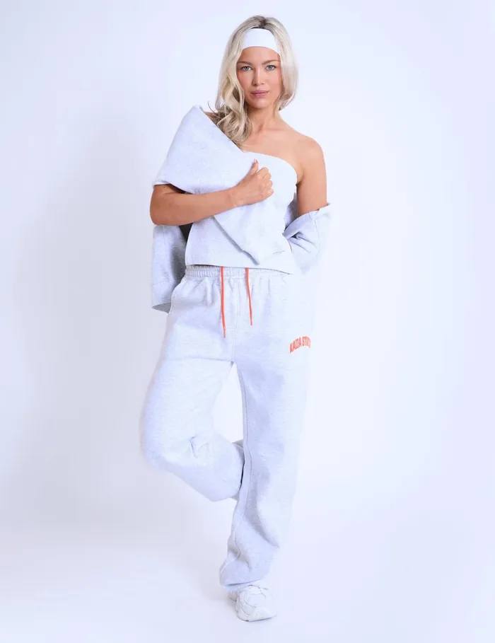 Women Kaiia Studio Bubble Logo Wide Leg Sweat Pants Light Grey Marl and Orange Marl Public Desire Jogger and Leggings Women Kaiia Studio Bubble Logo Wide Leg Sweat Pants Light Grey Marl and Orange Marl Public Desire Jogger and Leggings