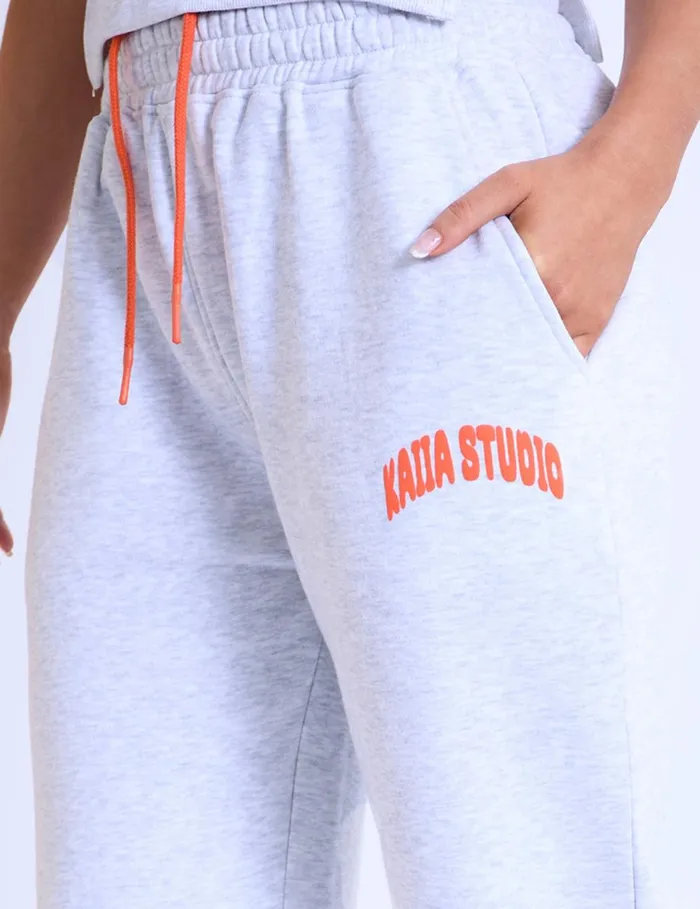 Women Kaiia Studio Bubble Logo Wide Leg Sweat Pants Light Grey Marl and Orange Marl Public Desire Jogger and Leggings