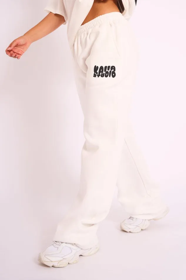 Women Kaiia Studio Bubble Wide Leg Jogger White and Black Black Public Desire Jogger and Leggings
