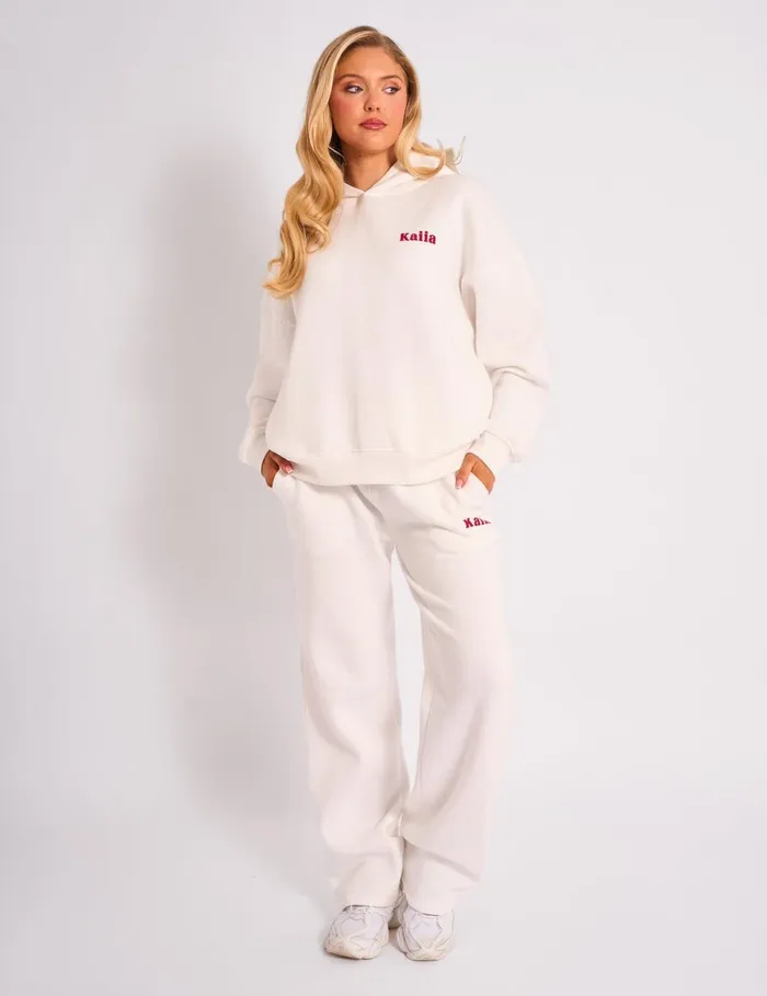 Women Kaiia Studio Cherry Graphic Oversized Hoodie Cream and Red Red Public Desire Sweatshirt and Hoodies