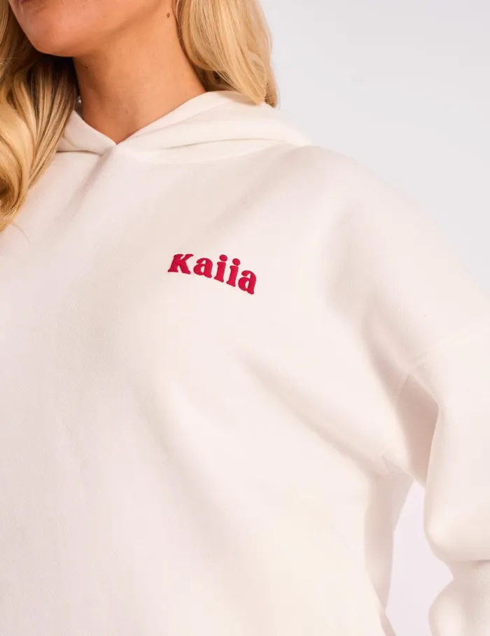 Women Kaiia Studio Cherry Graphic Oversized Hoodie Cream and Red Red Public Desire Sweatshirt and Hoodies