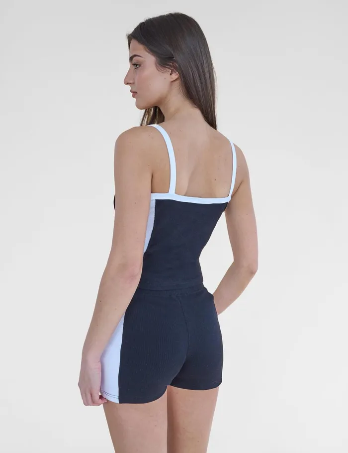 Women Kaiia Studio Contrast Panel Ribbed Vest Top Black and White Black Public Desire Tops