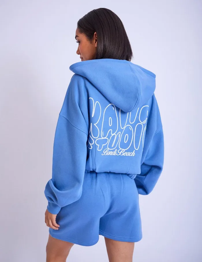 Women Kaiia Studio Cropped Oversized Zip Up Hoodie Blue Blue Public Desire Sweatshirt and Hoodies