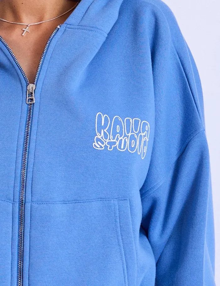Women Kaiia Studio Cropped Oversized Zip Up Hoodie Blue Blue Public Desire Sweatshirt and Hoodies