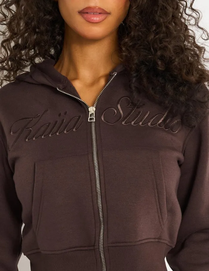 Women Kaiia Studio Cropped Zip Up Hoodie Mocha Mocha Public Desire Sweatshirt and Hoodies