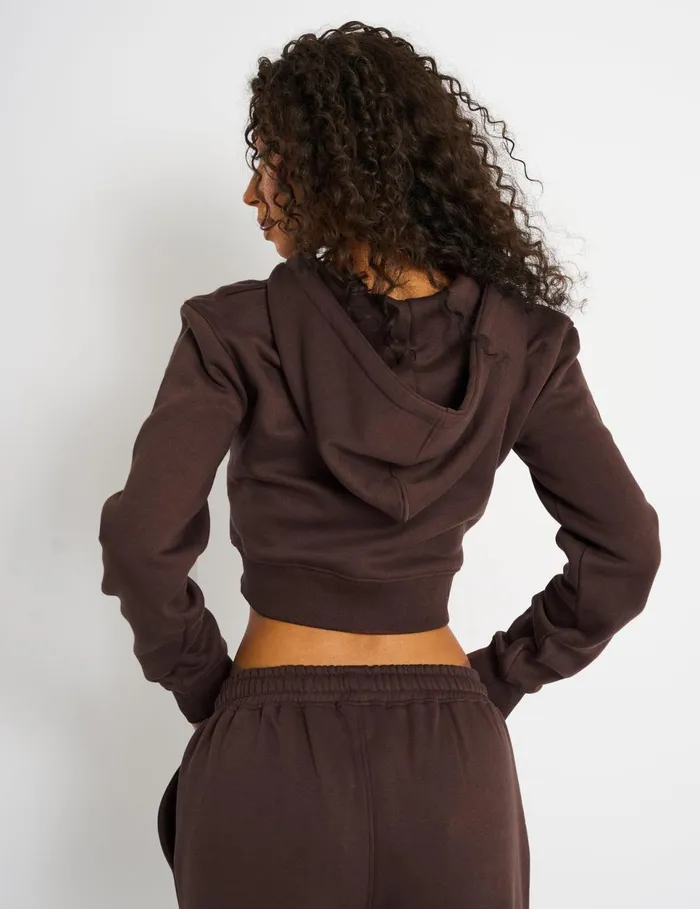 Women Kaiia Studio Cropped Zip Up Hoodie Mocha Mocha Public Desire Sweatshirt and Hoodies