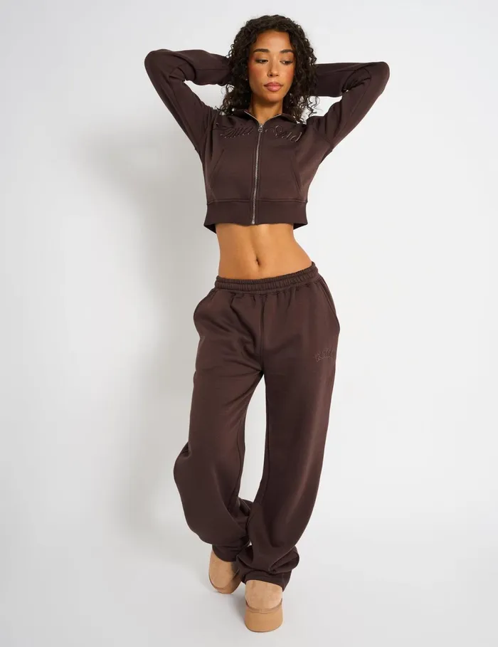 Women Kaiia Studio Cropped Zip Up Hoodie Mocha Mocha Public Desire Sweatshirt and Hoodies