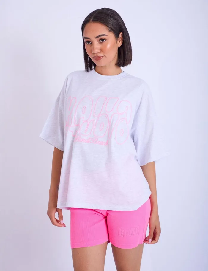 Women Kaiia Studio Embroidered Bubble Logo Oversized Tshirt Grey Marl and Pink Marl Public Desire Tops Women Kaiia Studio Embroidered Bubble Logo Oversized Tshirt Grey Marl and Pink Marl Public Desire Tops
