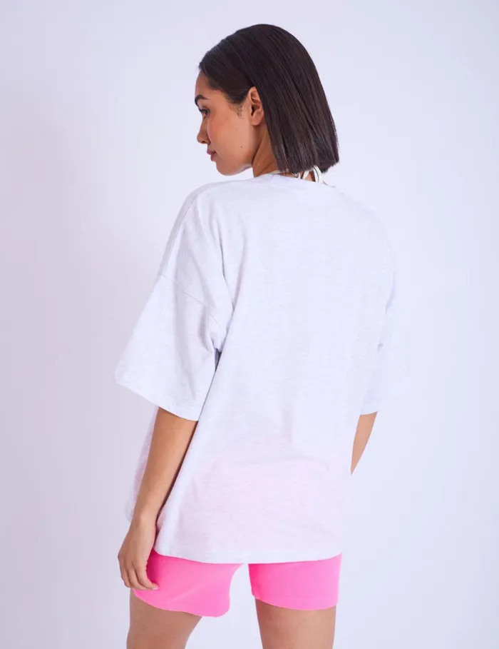 Women Kaiia Studio Embroidered Bubble Logo Oversized Tshirt Grey Marl and Pink Marl Public Desire Tops