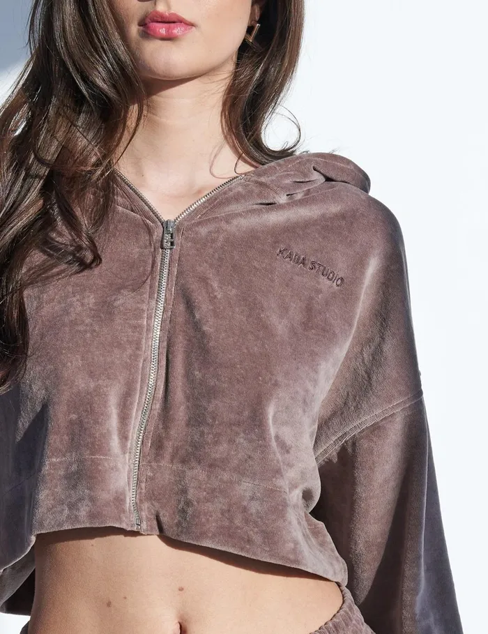 Women Kaiia Studio Logo Velour Hoodie Brown Brown Public Desire Sweatshirt and Hoodies